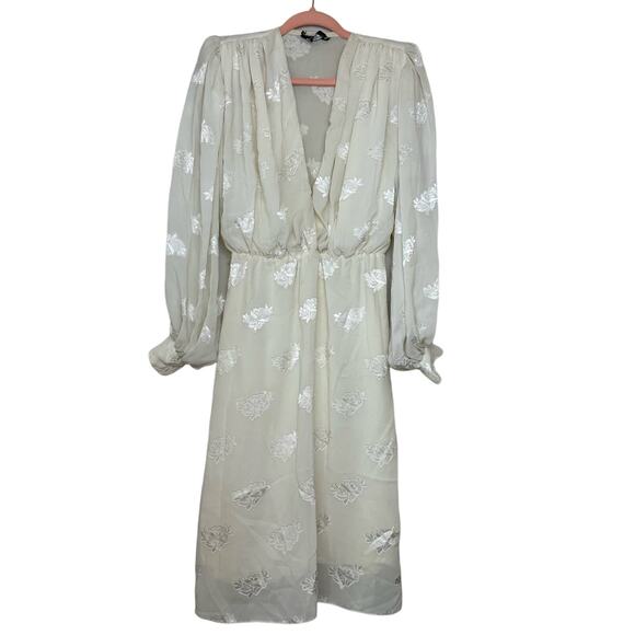 Vintage Cachet By Bari Protas Cream Sheer Floral Embroidered Midi Dress XS - Picture 16 of 16